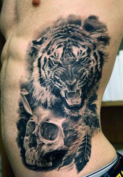 tatuaże męskie tygrys i czaszka