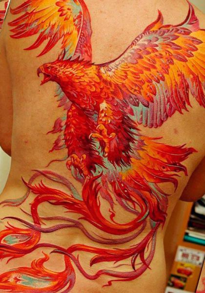 phoenix back tattoo for woman 